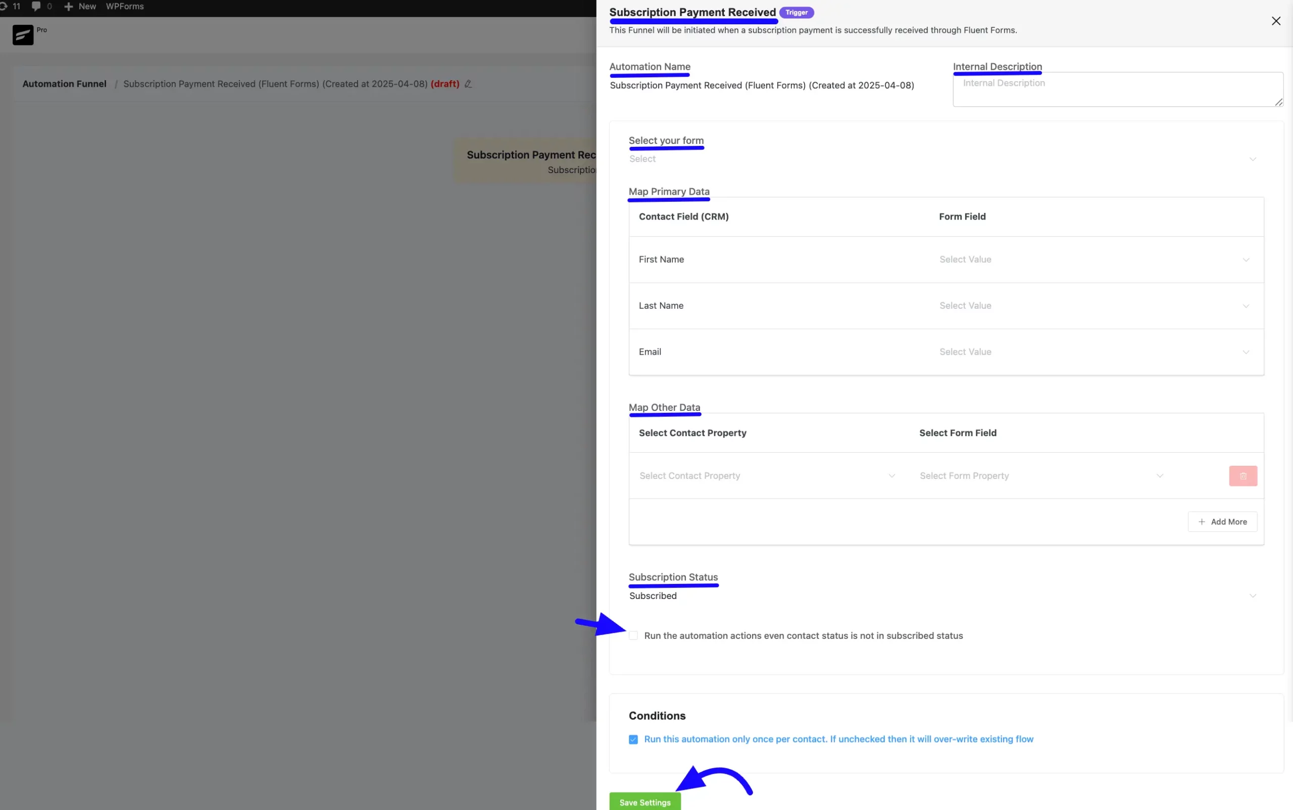 FluentCRM integration step