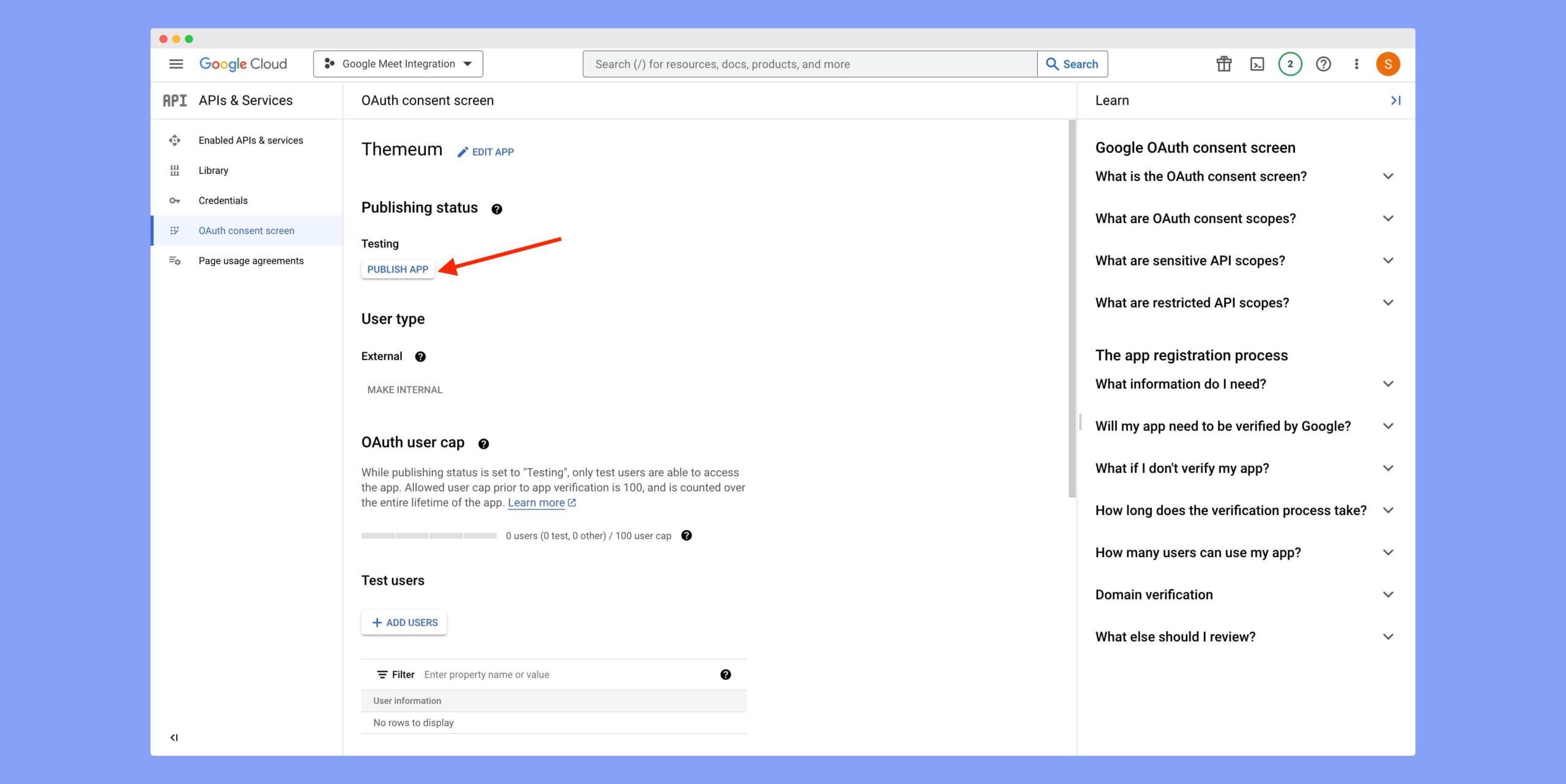 Configuring App Credentials  官方介面截圖