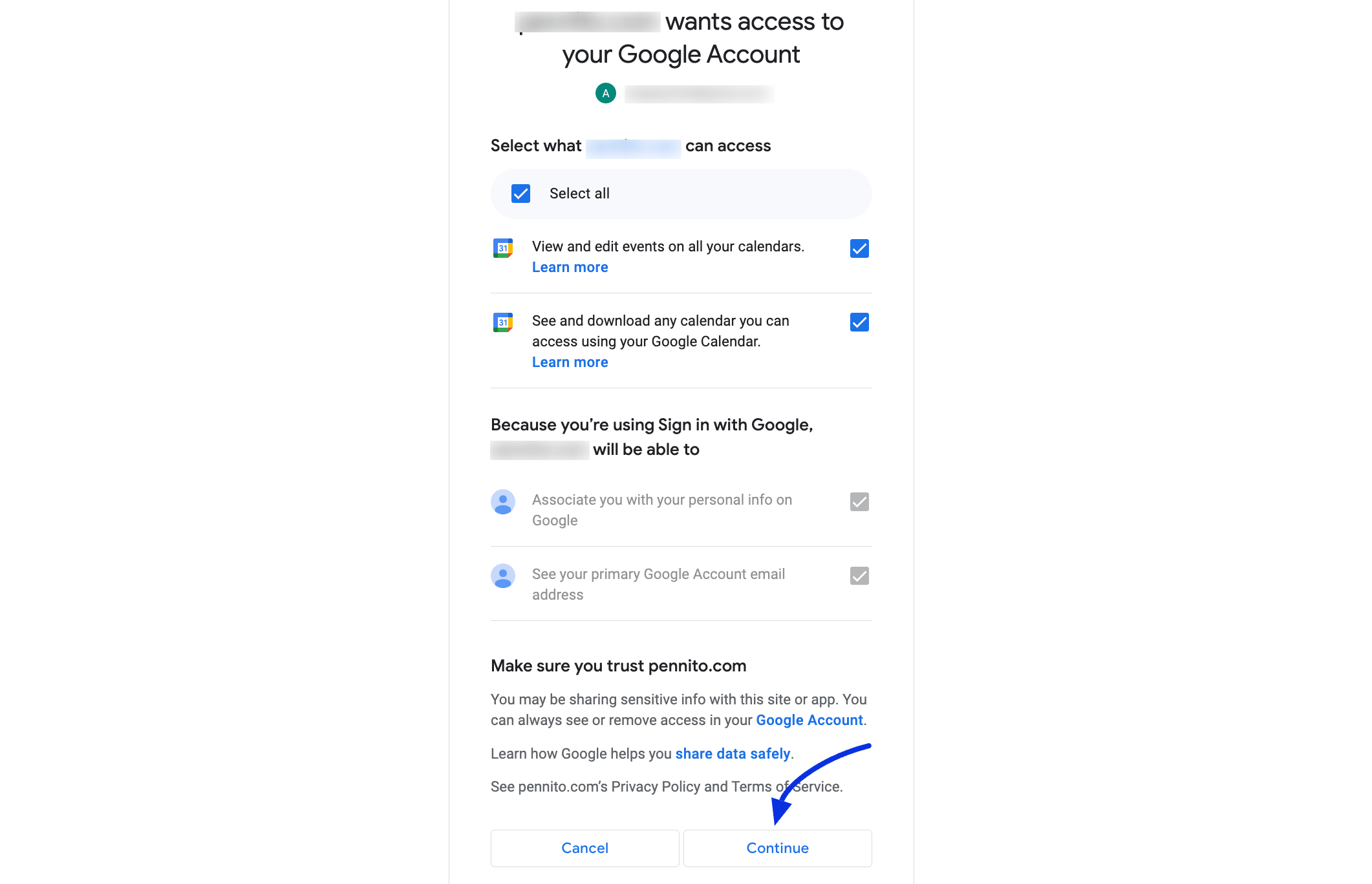 Configuring Host Google Calendar 官方介面截圖
