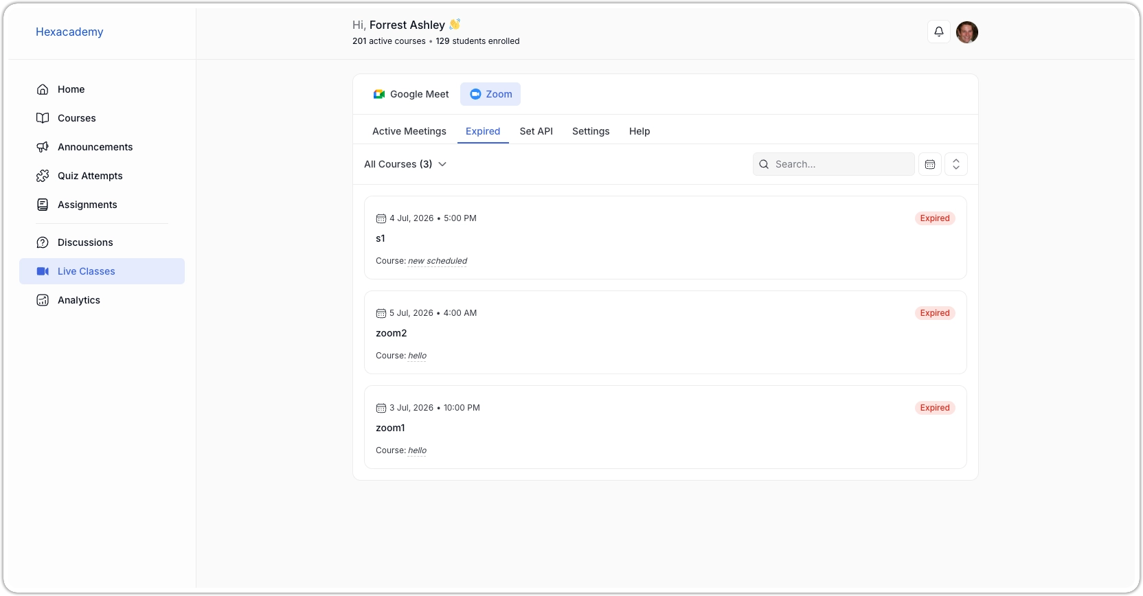 Zoom Integration Expired Meetings
