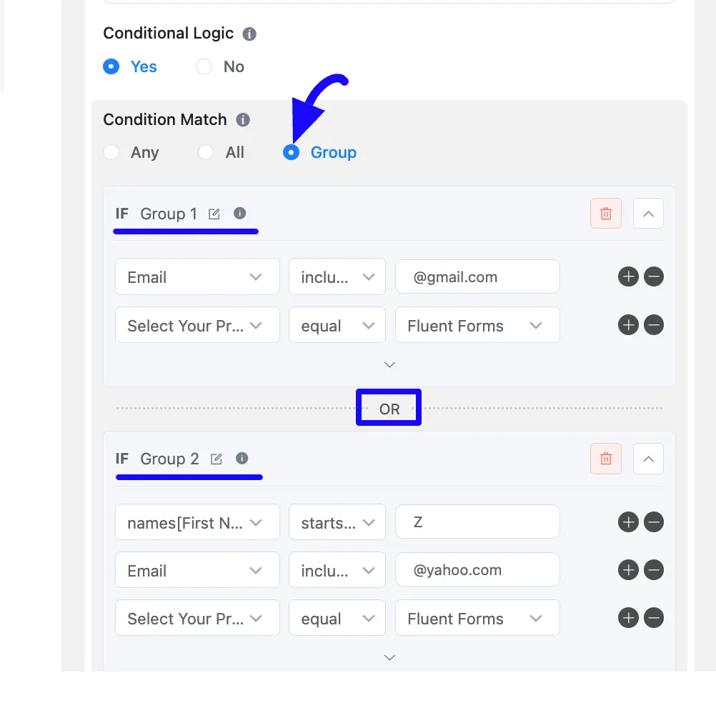 Group Conditional Fluent Forms