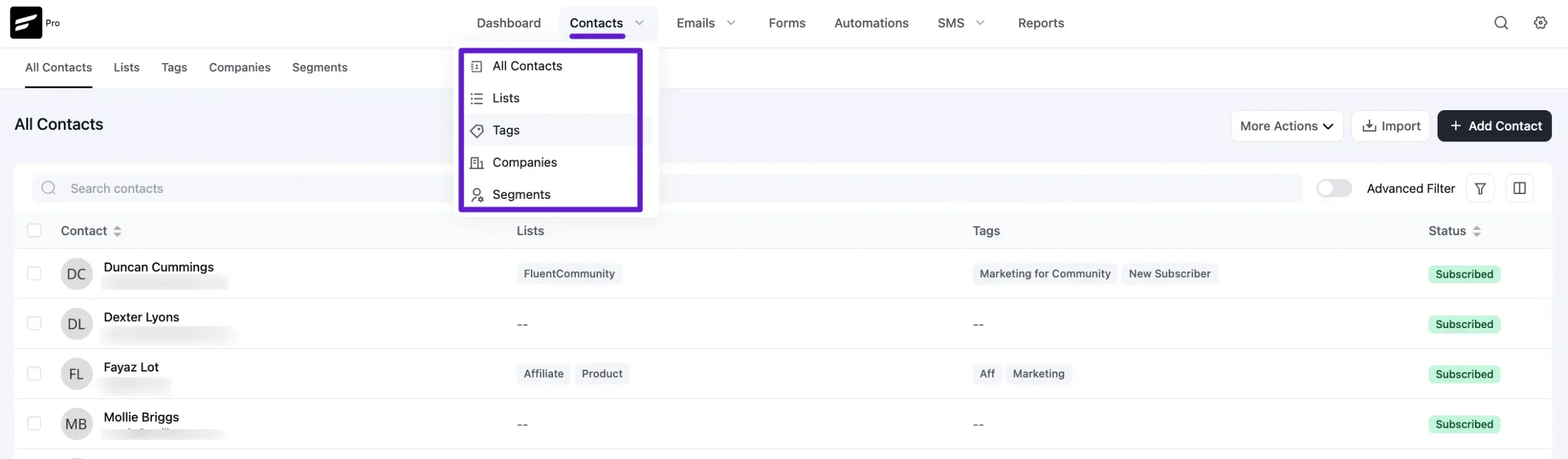 contacts fluentcrm 13