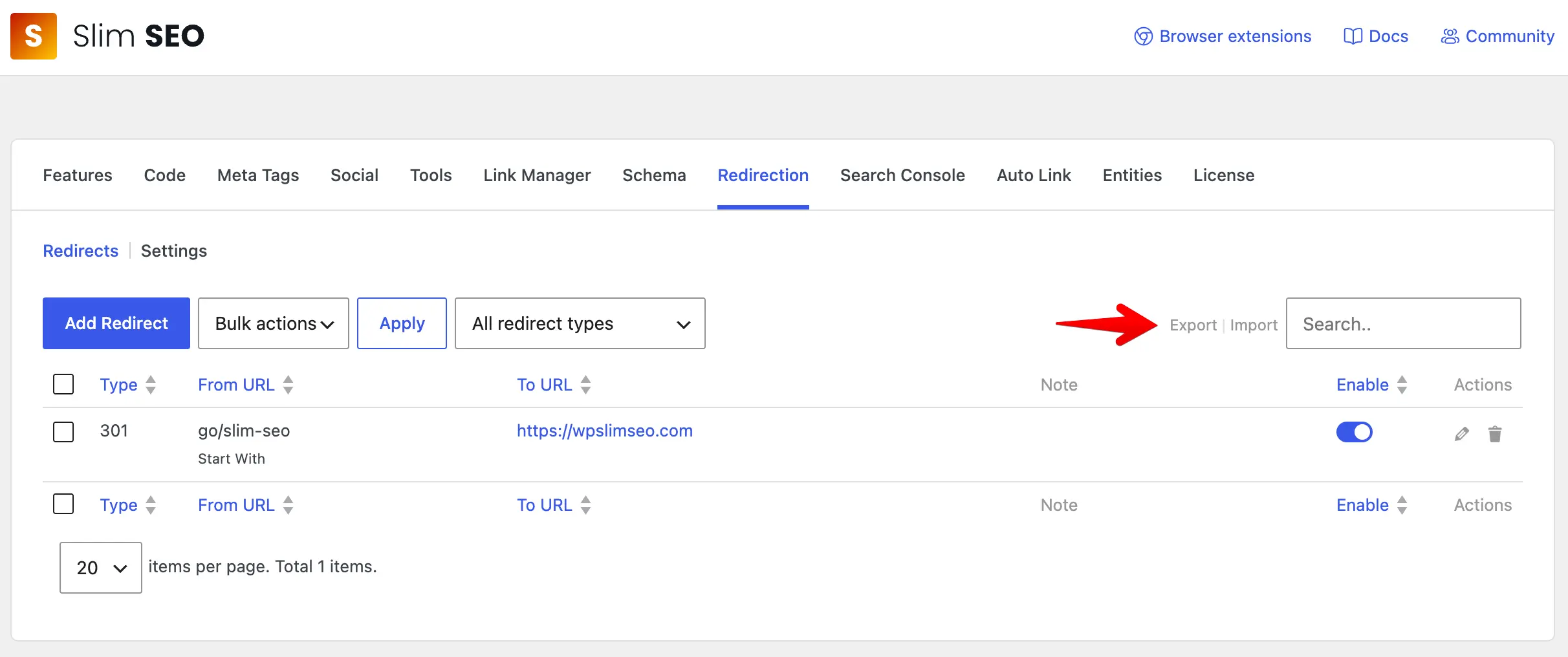 export redirect