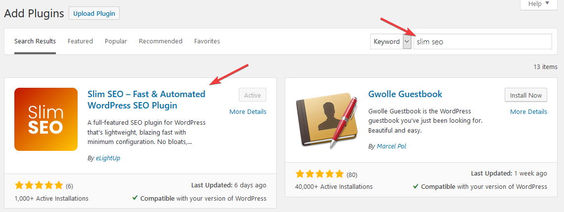 Install Slim SEO from WordPress.org