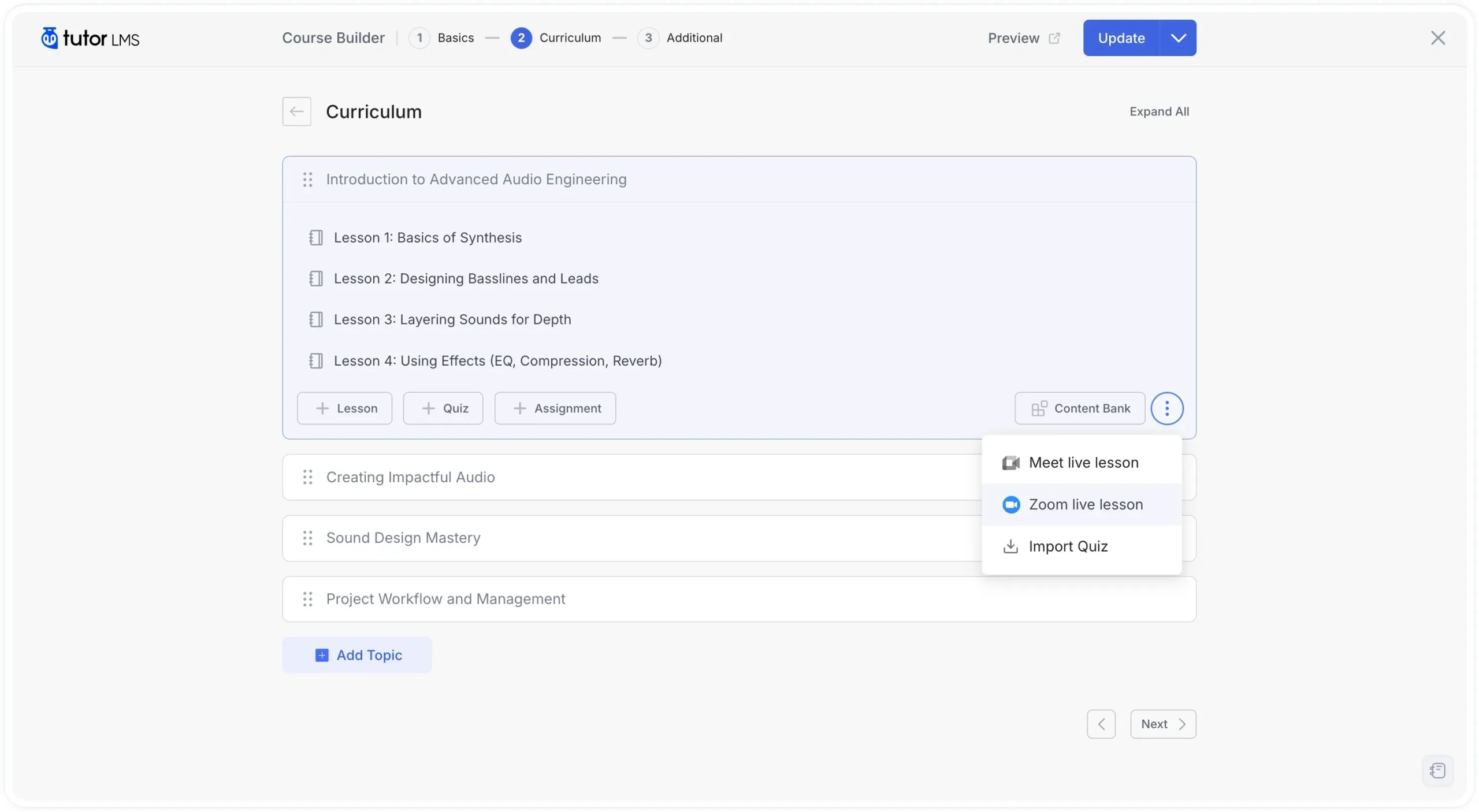 Zoom Live Session Creation Tutor LMS