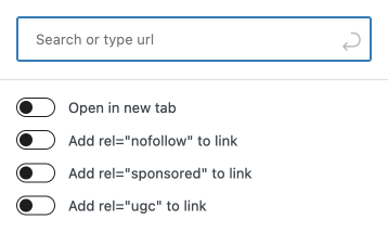 Toggle link rel in the block editor