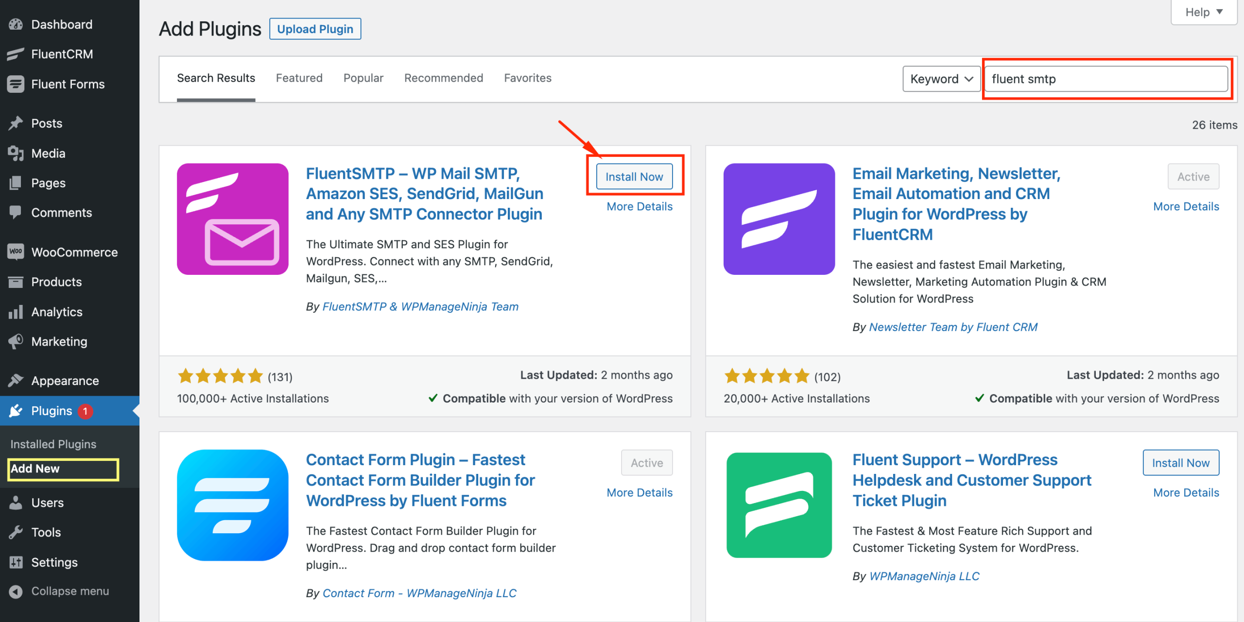 Install & Activate the FluentSMTP Plugin from the Dashboard 官方介面截圖