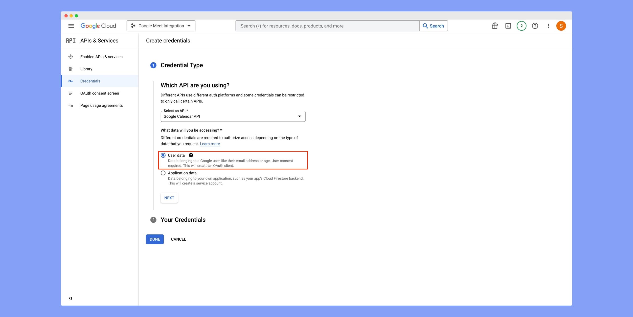 Configuring App Credentials  官方介面截圖