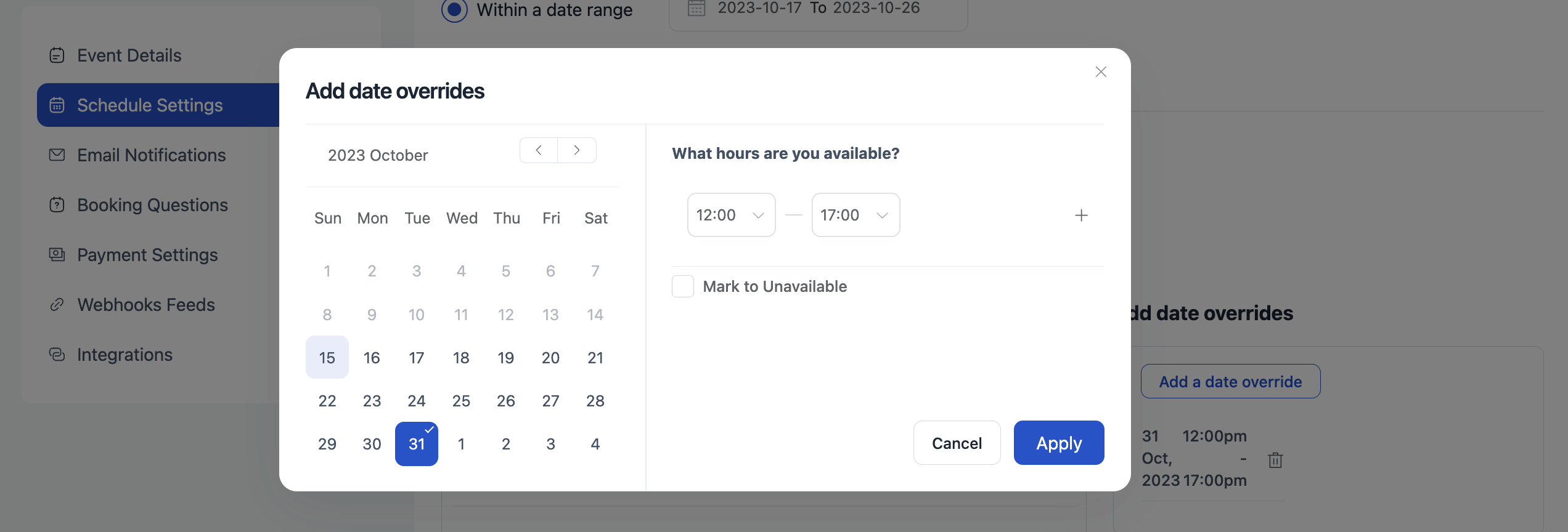 Add date overrides  官方介面截圖