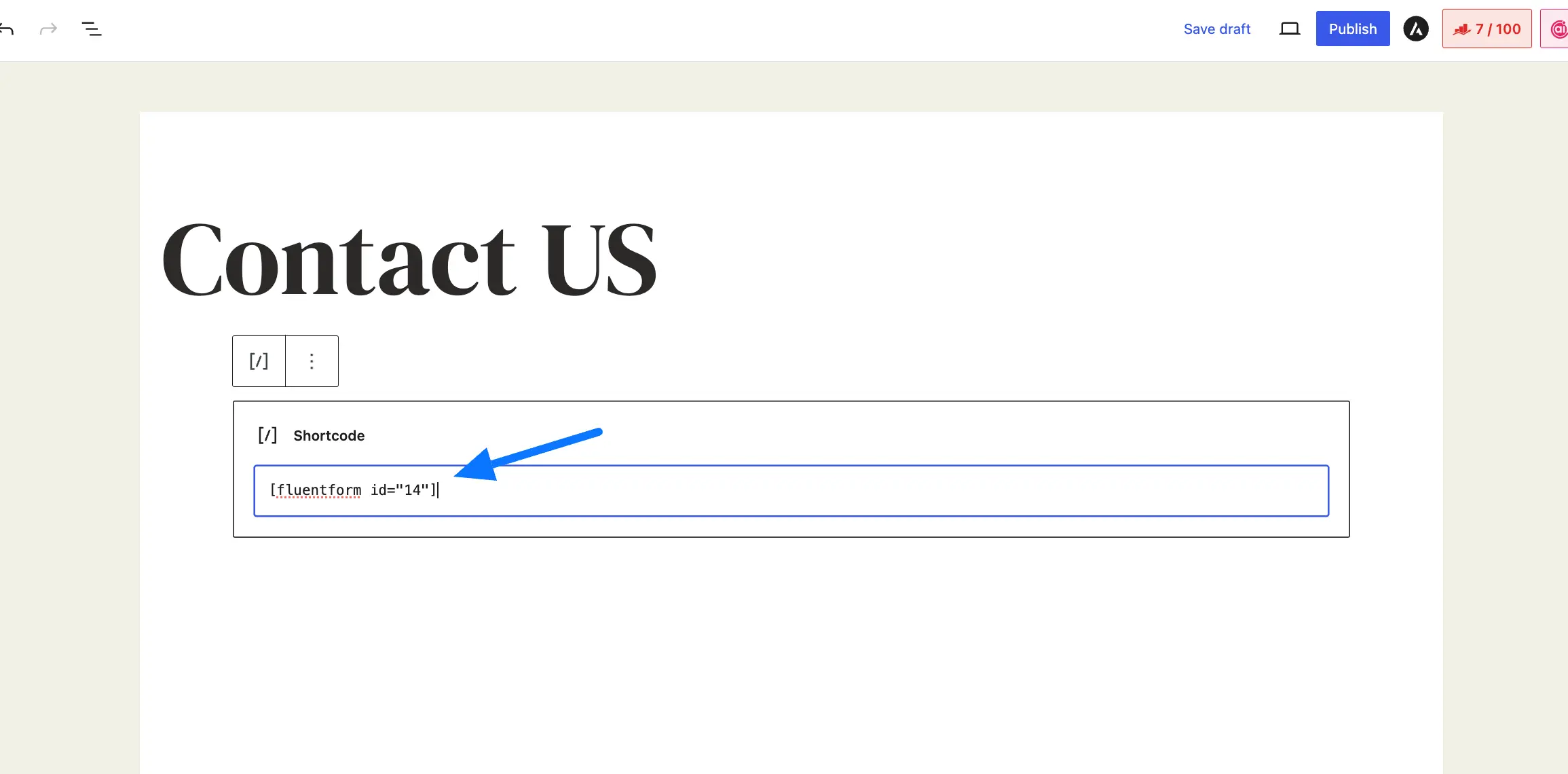 Paste form shortcode