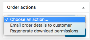 Order actions dropdown showing the option to email invoice and order details to the customer.
