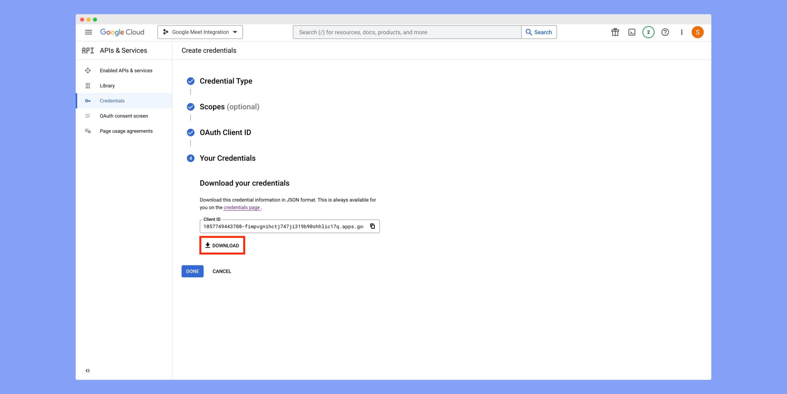 Configuring App Credentials  官方介面截圖