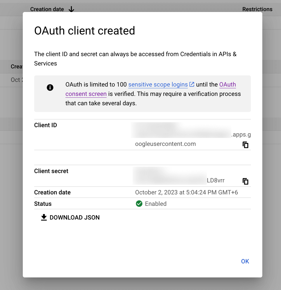 Create Credentials 官方介面截圖
