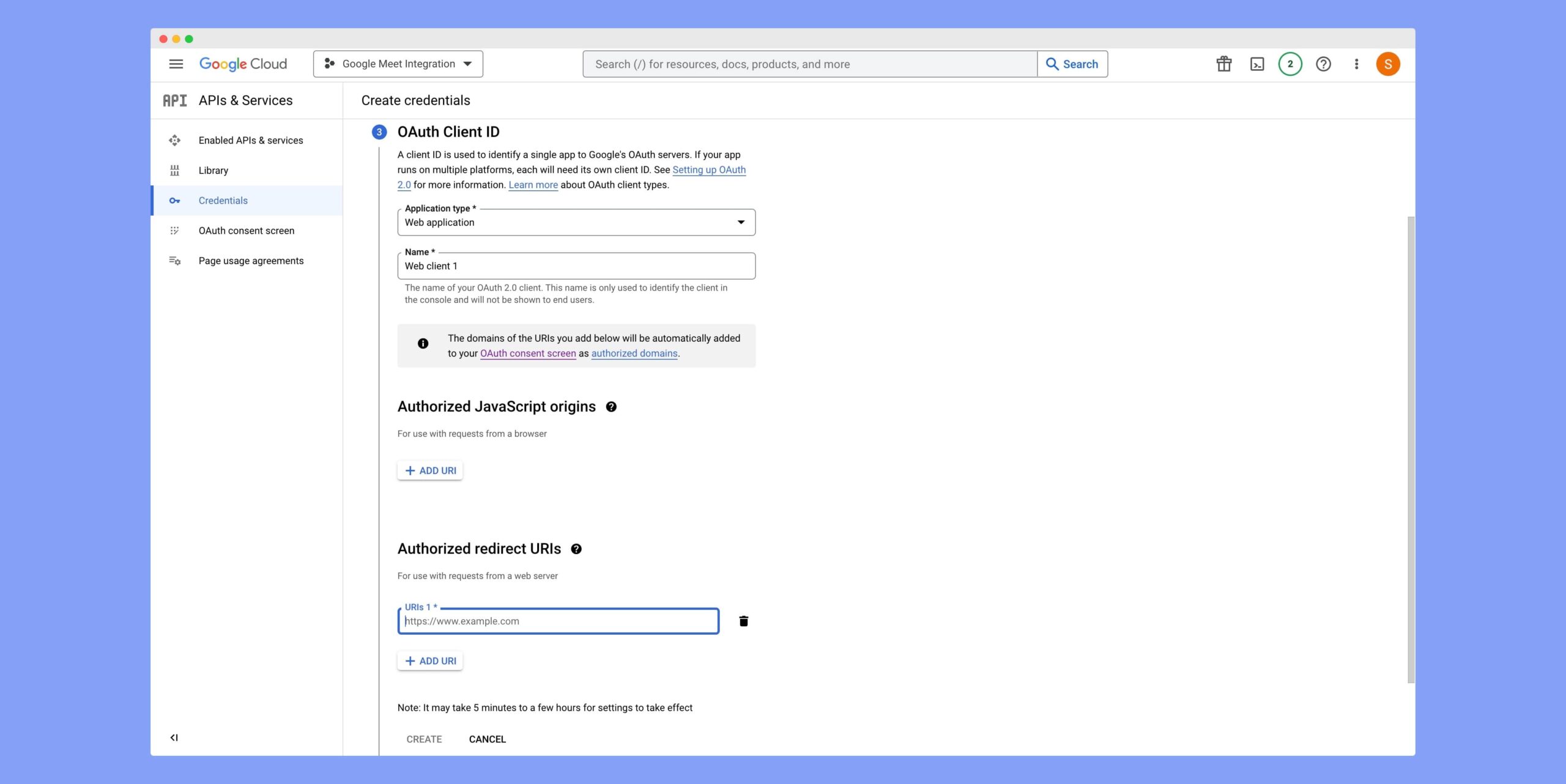 Configuring App Credentials  官方介面截圖