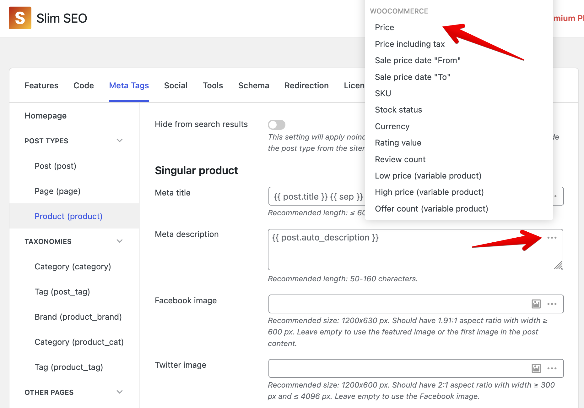 WooCommerce variables