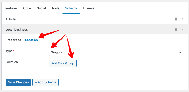 Set location rules for a schema