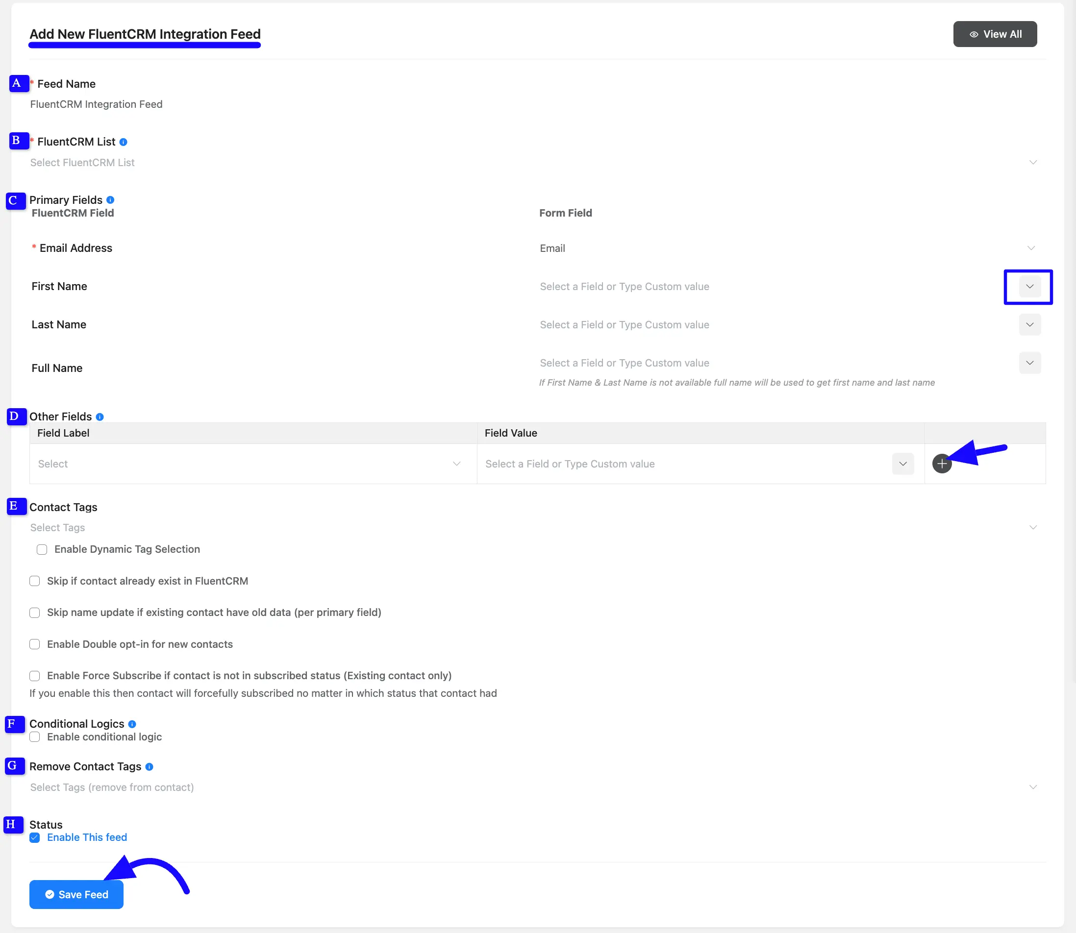 FluentCRM integration step