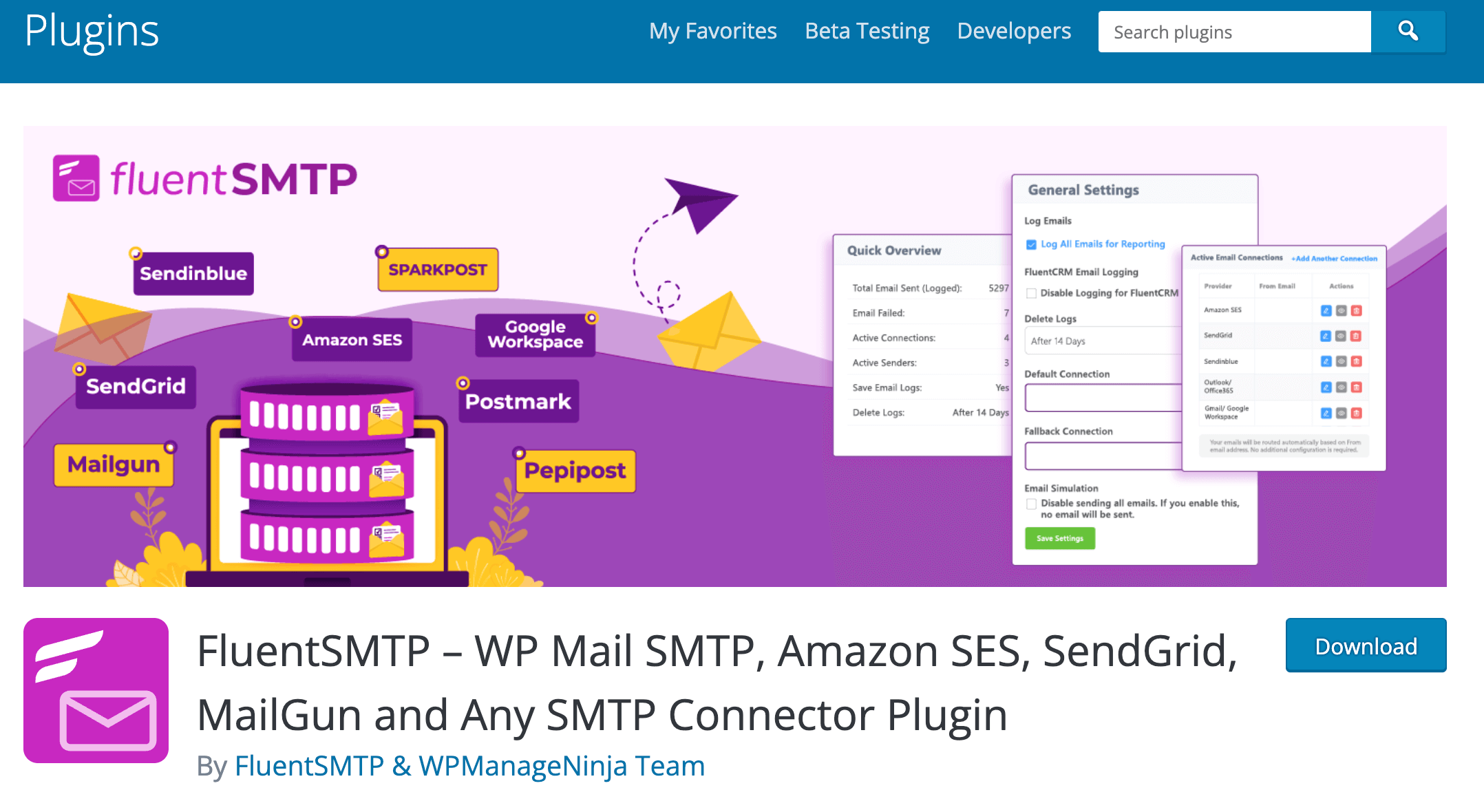 Install & Activate FluentSMTP Manually 官方介面截圖
