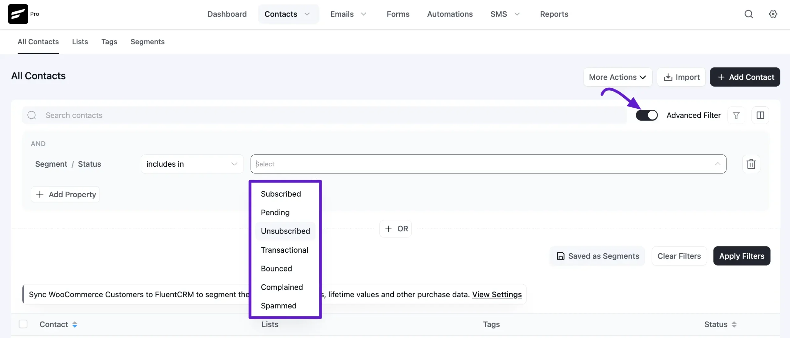 contacts fluentcrm 2