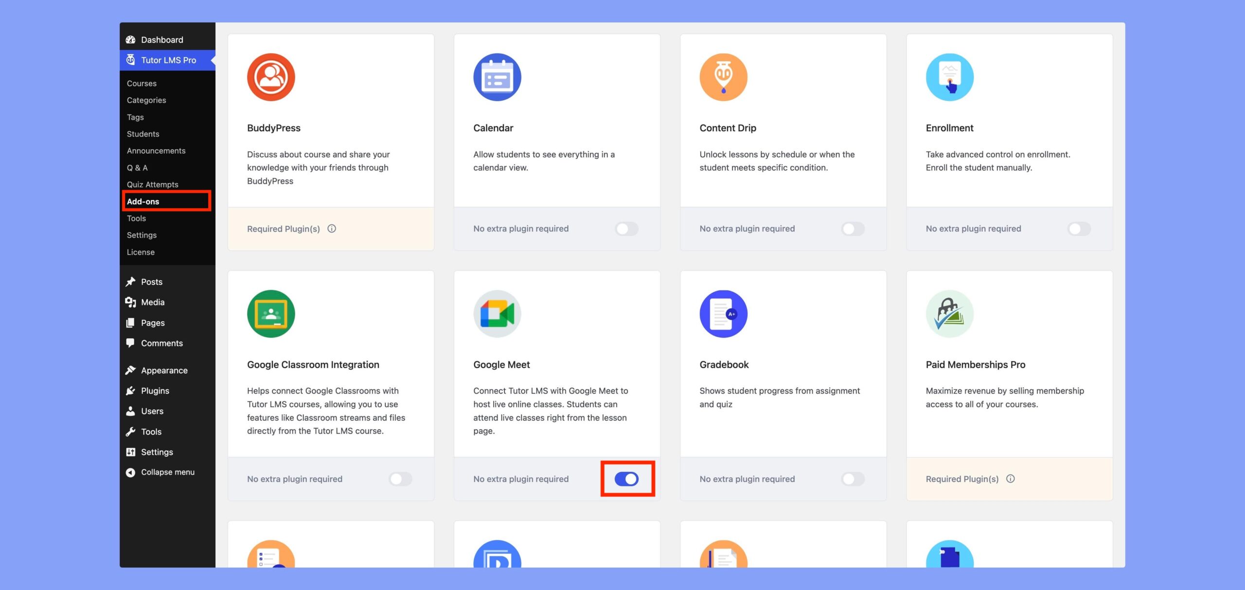 Enabling Google Meet 官方介面截圖