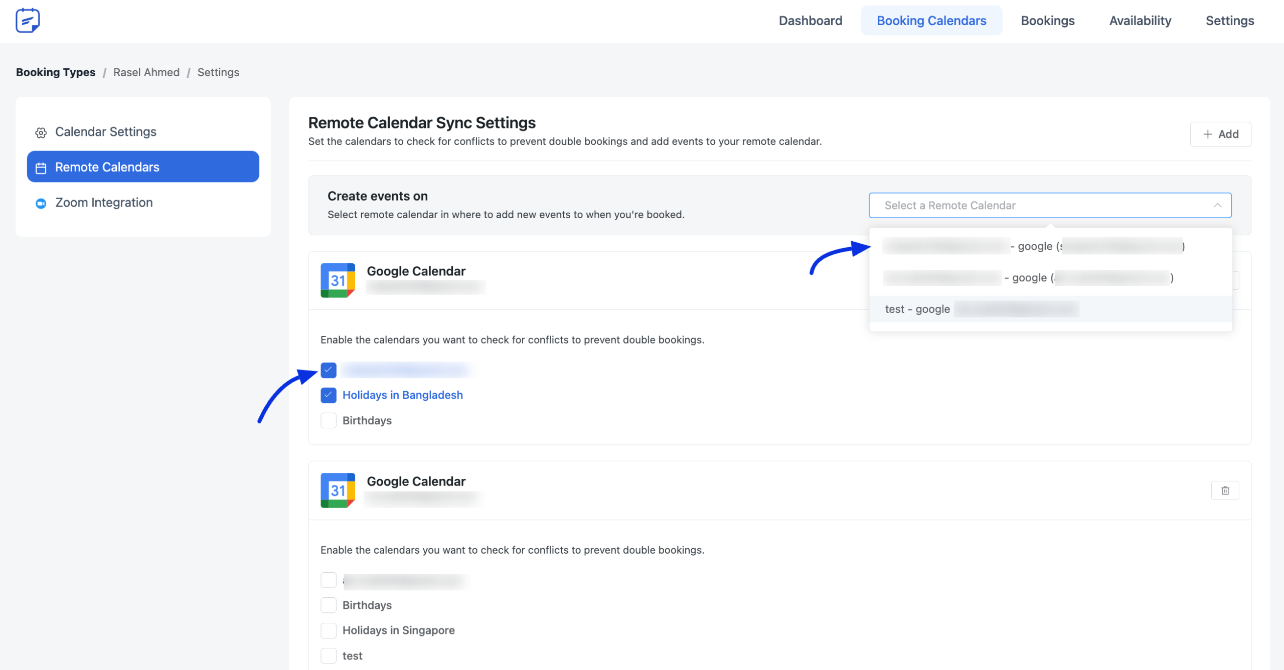 Configuring Host Google Calendar 官方介面截圖