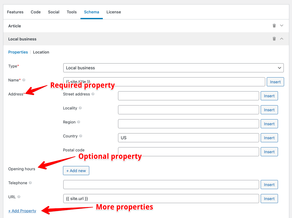 Schema properties