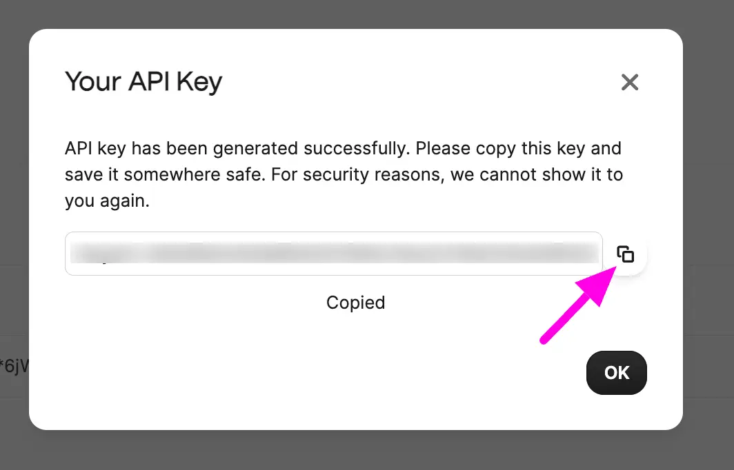 Copy API key