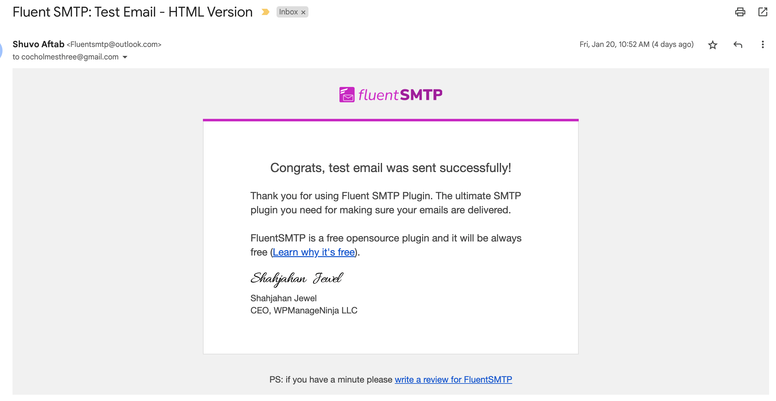 Confirm Test Email Deliverability 官方介面截圖